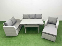 Fimous Pe Wicker 7 Seater Outdoor Rattan Furniture Sofa Sets Reclining Chair 3 Seater Sofa Big Footstool Light Grey - thumbnail 2