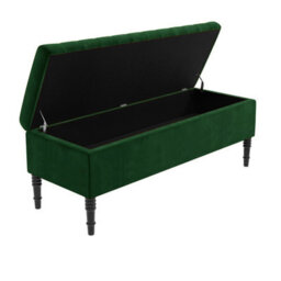 90Cm Paris Striped Ottoman Storage Bench- Plush Velvet Shoe Bench - Forest Green Upholstery Footstool With Storage - thumbnail 5