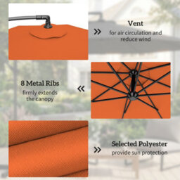 Outsunny 3(M) Banana Parasol Cantilever Umbrella Garden W/ Base Weights - thumbnail 6