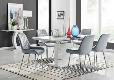 Furniturebox Uk Renato 120Cm High Gloss Extending Dining Table And 6 Grey Pesaro Silver Leg Chairs - image 1