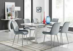Furniturebox Uk Renato 120Cm High Gloss Extending Dining Table And 6 Grey Pesaro Silver Leg Chairs - thumbnail 1