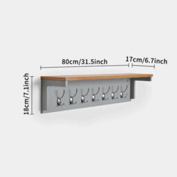Wall Mounted Wooden Coat Rack W/ Shelf & 7 Double Hooks Hanger Rack Practical - thumbnail 2