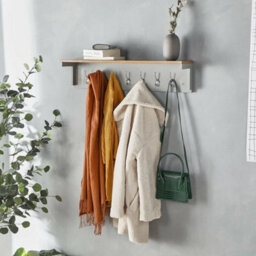 Wall Mounted Wooden Coat Rack W/ Shelf & 7 Double Hooks Hanger Rack Practical - thumbnail 4