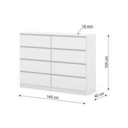 Arte Maja 140Cm Chest Of Drawers - White, Bright Eight-Drawer Storage For Effortless Organisation - thumbnail 4