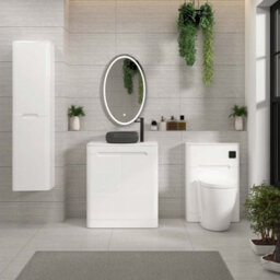 Royal Bathrooms Venice 700mm Gloss White Freestanding Bathroom Countertop Vanity Unit 2 Door With Milan Black Basin - thumbnail 4