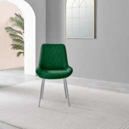 Furniturebox Set Of 2 Dining Chairs - Pesaro Modern Dining Chairs - Green Velvet Chrome Leg Dining Chairs - Kitchen Dining Room Chairs - thumbnail 4