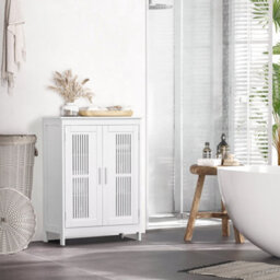 Kleankin Modern Bathroom Cabinet, Freestanding Floor Cabinet With Storage, White - thumbnail 1