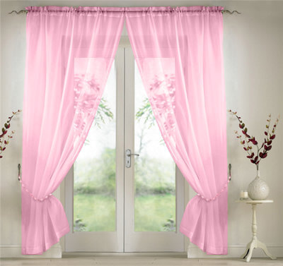 Luxury Living Elegant Plain Voile Curtain Panels Pair With Free Tie Backs Pink - image 1