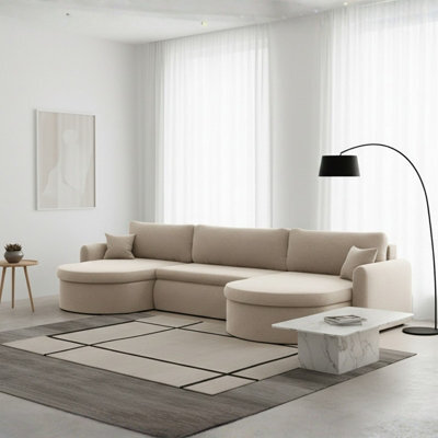 Verona U Corner Sofa Bed With Storage Container Beige - image 1