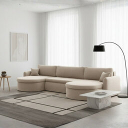 Verona U Corner Sofa Bed With Storage Container Beige - thumbnail 1