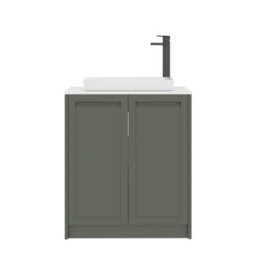 Royal Bathrooms Royal Bathroom Elmore 700mm Matt Green Freestanding Countertop Bathroom Vanity Unit 2 Door Plain White Worktop With Qubix Basin - thumbnail 7