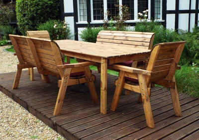 Charles Taylor Trading Eight Seater Rectangular Table Set With Cushion - W340 X D216 X H98 - Fully Assembled - Burgundy - image 1