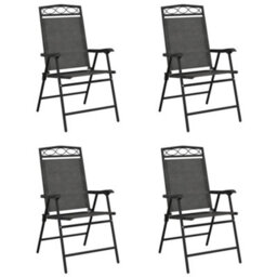 Berkfield Folding Garden Chairs 4 Pcs Melange Grey Steel And Textilene - thumbnail 2