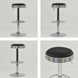 Lakeland Furniture American Diner Black Faux Leather Chrome Adjustable Base Bar Stool - thumbnail 2