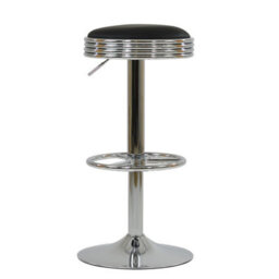 Lakeland Furniture American Diner Black Faux Leather Chrome Adjustable Base Bar Stool