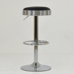 Lakeland Furniture American Diner Black Faux Leather Chrome Adjustable Base Bar Stool - thumbnail 3