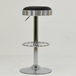 Lakeland Furniture American Diner Black Faux Leather Chrome Adjustable Base Bar Stool - thumbnail 4