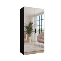 Arte Sandi Iii Hinged Door Wardrobe 100Cm - Black Mirrored Modern Wardrobe With Rail And Shelf - thumbnail 2