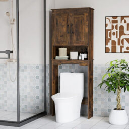 Gainoom Over The Toilet Brown Storage Cabinet 168 Cm Freestanding Bathroom Organizer With Adjustable Shelf - thumbnail 9