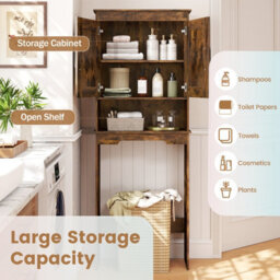 Gainoom Over The Toilet Brown Storage Cabinet 168 Cm Freestanding Bathroom Organizer With Adjustable Shelf - thumbnail 3