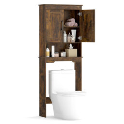 Gainoom Over The Toilet Brown Storage Cabinet 168 Cm Freestanding Bathroom Organizer With Adjustable Shelf - thumbnail 1