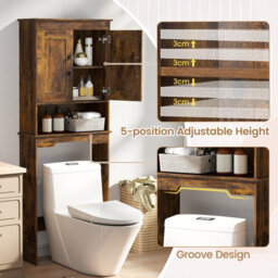 Gainoom Over The Toilet Brown Storage Cabinet 168 Cm Freestanding Bathroom Organizer With Adjustable Shelf - thumbnail 4