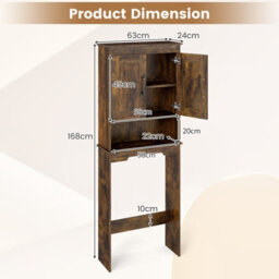 Gainoom Over The Toilet Brown Storage Cabinet 168 Cm Freestanding Bathroom Organizer With Adjustable Shelf - thumbnail 2