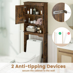 Gainoom Over The Toilet Brown Storage Cabinet 168 Cm Freestanding Bathroom Organizer With Adjustable Shelf - thumbnail 5