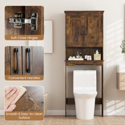 Gainoom Over The Toilet Brown Storage Cabinet 168 Cm Freestanding Bathroom Organizer With Adjustable Shelf - thumbnail 6