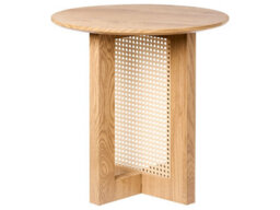 Wyld And Coco Luxehaven 50 Cm Round Side Table In Light Brown Mdf With Rattan Base - thumbnail 3
