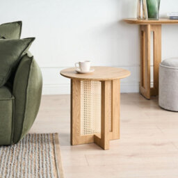Wyld And Coco Luxehaven 50 Cm Round Side Table In Light Brown Mdf With Rattan Base - thumbnail 2
