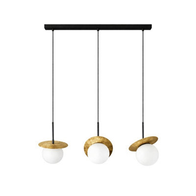 Luminosa Lighting Luminosa Aura Bar Pendant Ceiling Light Black, Gold White Glass Shade 3X E27 - image 1