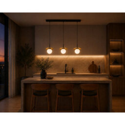 Luminosa Lighting Luminosa Aura Bar Pendant Ceiling Light Black, Gold White Glass Shade 3X E27 - thumbnail 2