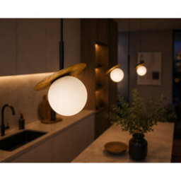 Luminosa Lighting Luminosa Aura Bar Pendant Ceiling Light Black, Gold White Glass Shade 3X E27 - thumbnail 3