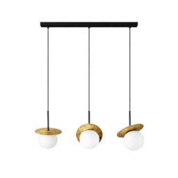 Luminosa Lighting Luminosa Aura Bar Pendant Ceiling Light Black, Gold White Glass Shade 3X E27 - thumbnail 1