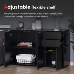 Wyld Haus Lino High Gloss Black Sideboard With Push-Click Drawers And 3 Doors, 117W X 36D X 74H Cm - thumbnail 5