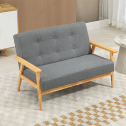 2-Seater Sofa Upholstery Couch With Rubber Wood Legs Dark Grey - thumbnail 4