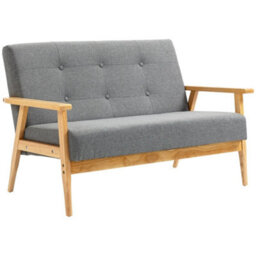 2-Seater Sofa Upholstery Couch With Rubber Wood Legs Dark Grey - thumbnail 1