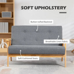 2-Seater Sofa Upholstery Couch With Rubber Wood Legs Dark Grey - thumbnail 6