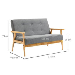 2-Seater Sofa Upholstery Couch With Rubber Wood Legs Dark Grey - thumbnail 2