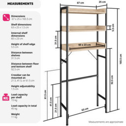 Tectake Shower Caddy Seattle - 3 Tiers 67 X 25 X 165,5 Cm - Industrial Wood Light, Oak Sonoma - thumbnail 6
