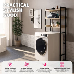 Tectake Shower Caddy Seattle - 3 Tiers 67 X 25 X 165,5 Cm - Industrial Wood Light, Oak Sonoma - thumbnail 3