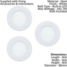3-Pack White Steel Flush Ceiling Downlights With Built-In 2.7W Led - 3000K Warm Light - thumbnail 2