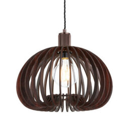Industville Rift Slatted Wooden Mushroom Wooden Pendant Light - Dark, Dark Wood, Bronze Pendant Holder - thumbnail 1