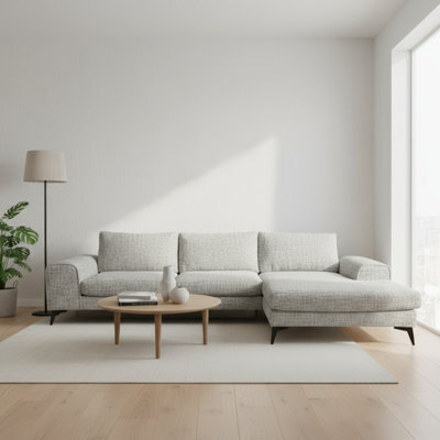 Abakus Direct Venice Chenille Corner Sofa In Light Grey Right Facing With Deep Seats And Extra-Wide Padded Arms - image 1