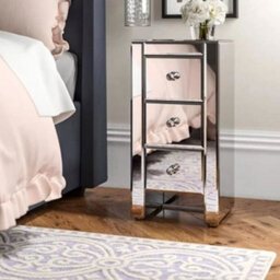 Biznest Mirrored Nightstand Silver Mini Drawer Mirrored Nightstand End Tables Bedside Table For Bedroom Living Room