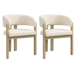 Btm Set Of 2 Solid Wood Dining Chairs, Boucle Upholstery, Natural, For Home And Café - thumbnail 8