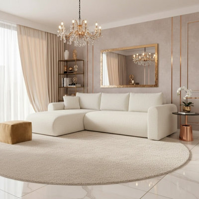 Universal Corner Sofa Bed With Storage Profiled Comfort Modern Fabric Left Or Right Hand 212 122Cm Sleeping Area White - image 1