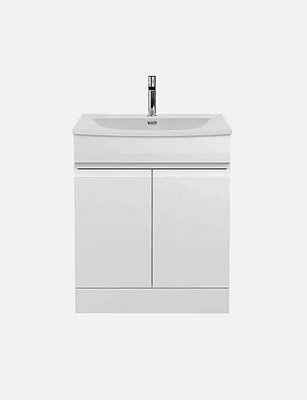 D Pro T Bathrooms 800mm Vanity Unit High Gloss White Handleless Floor Standing Bathroom Cabinet With Soft Close Storage & Ceramic Basin - image 1