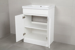 D Pro T Bathrooms 800mm Vanity Unit High Gloss White Handleless Floor Standing Bathroom Cabinet With Soft Close Storage & Ceramic Basin - thumbnail 2